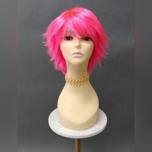 Hot pink short shag pixie wig